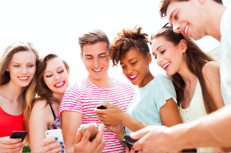 Group of teens on their phones
